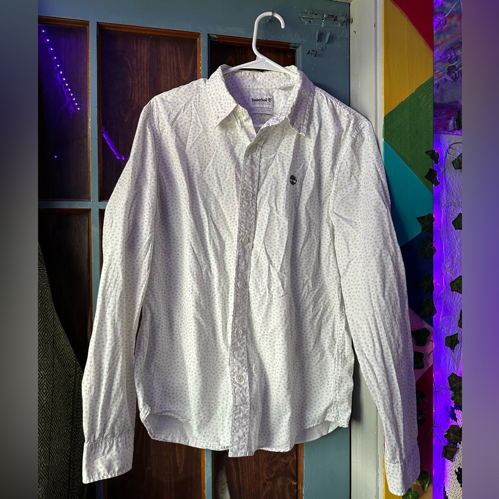 Timberland Men's Long Sleeve SLIM FIT Printed Poplin Button Down Shirt